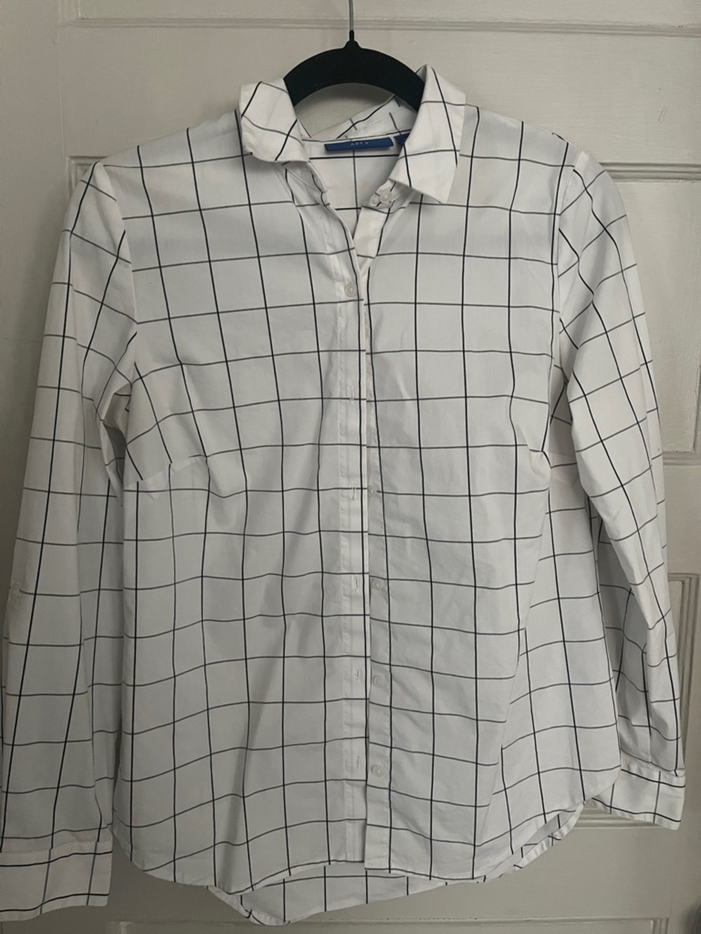 Apt. 9 White Button-Up Shirt with Black Windowpane Grid